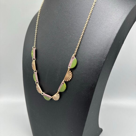 3/$30 Sunburst Pendant Necklace Gold Green Boho Geometric Link Statement 18" - Picture 5 of 10